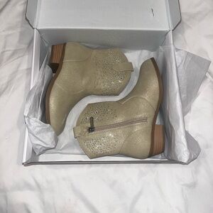 Womens Beige Rhinestone Ankle Boots